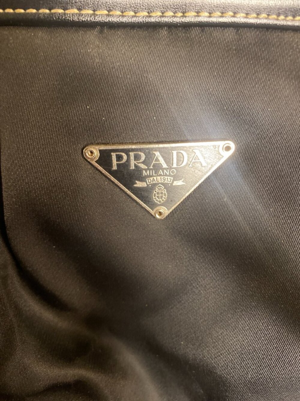 Prada Black Nylon Shoulder Bag Leather Trim Silver Logo Zip Top Handbag - Picture 5 of 9